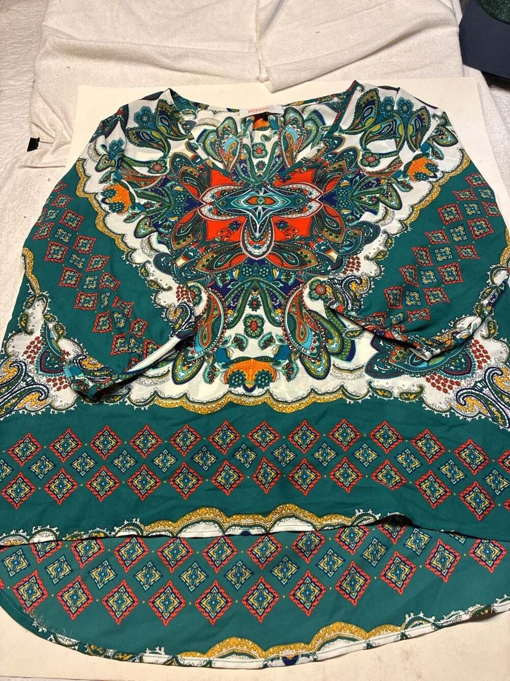 Renee C. Paisley Print Tunic Blouse 3/4 Sleeve Made in USA